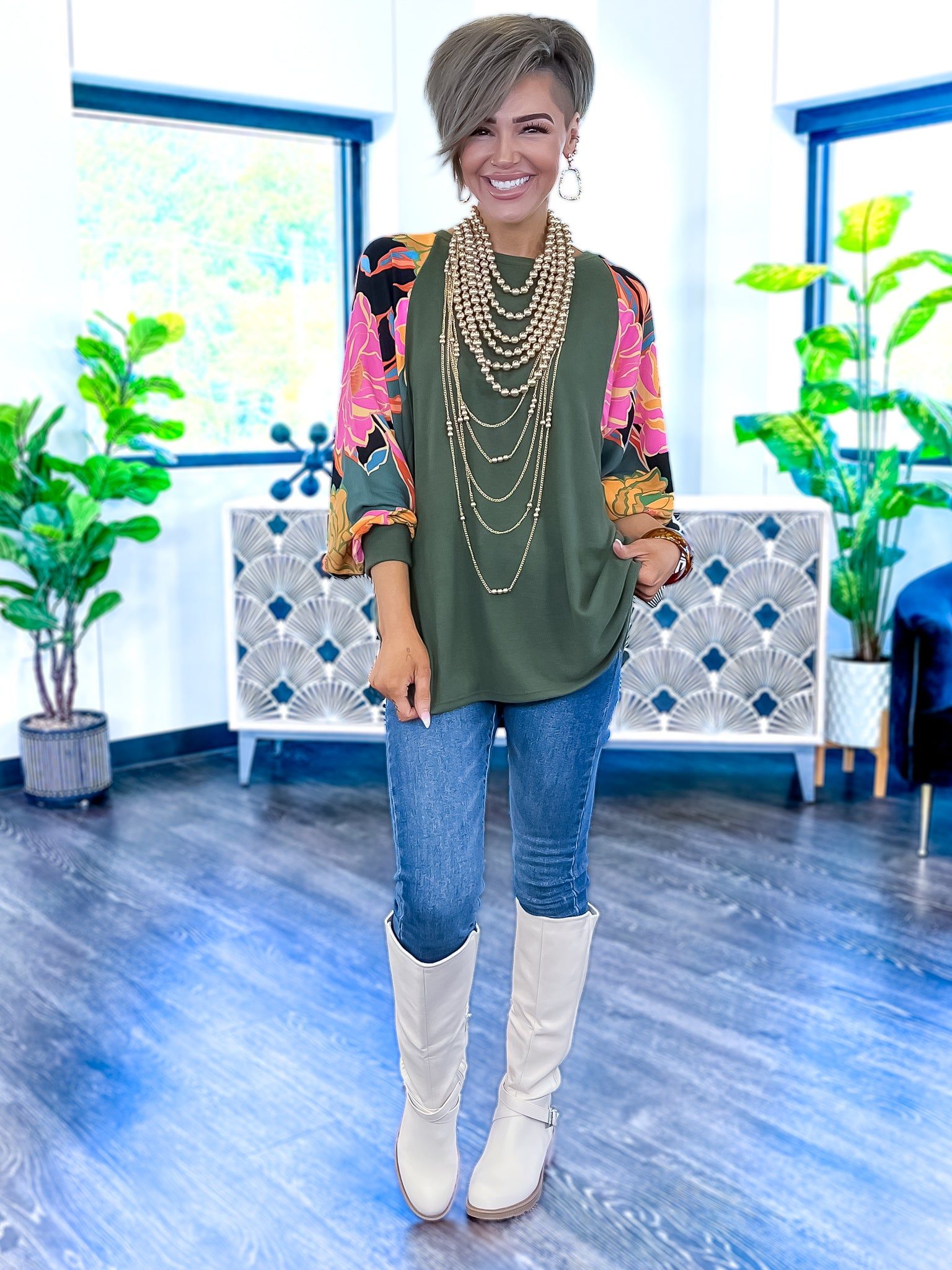 Floral Contrast Top | Olive sold by ZZs product image thumbnail 10