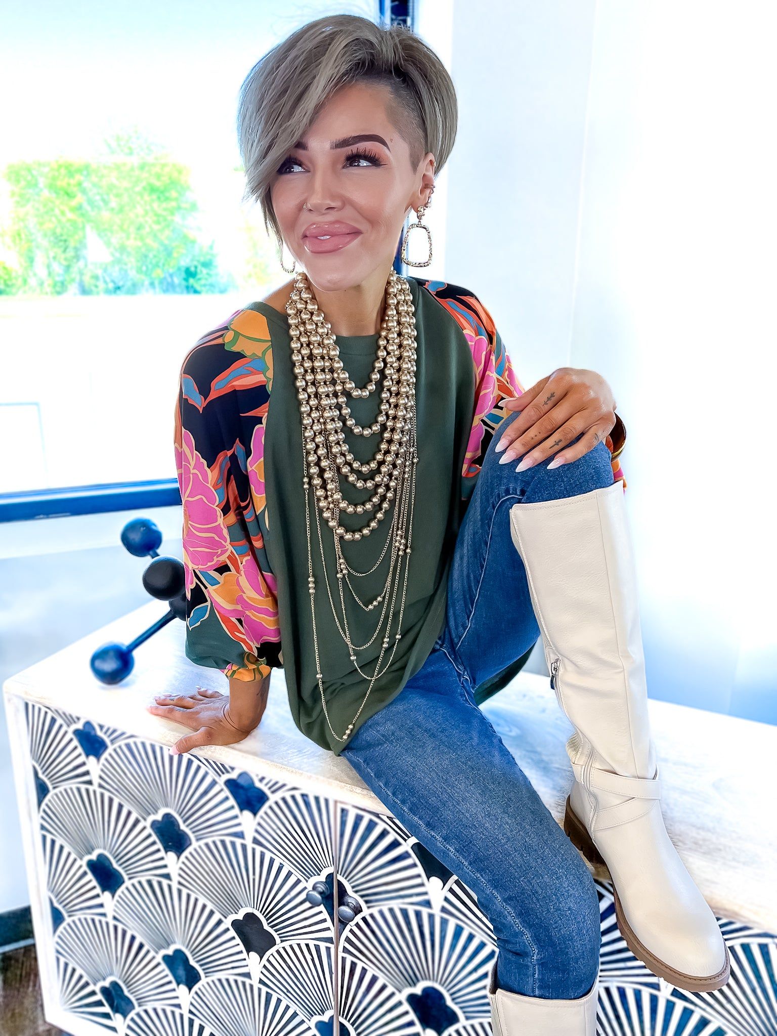 Floral Contrast Top | Olive sold by ZZs