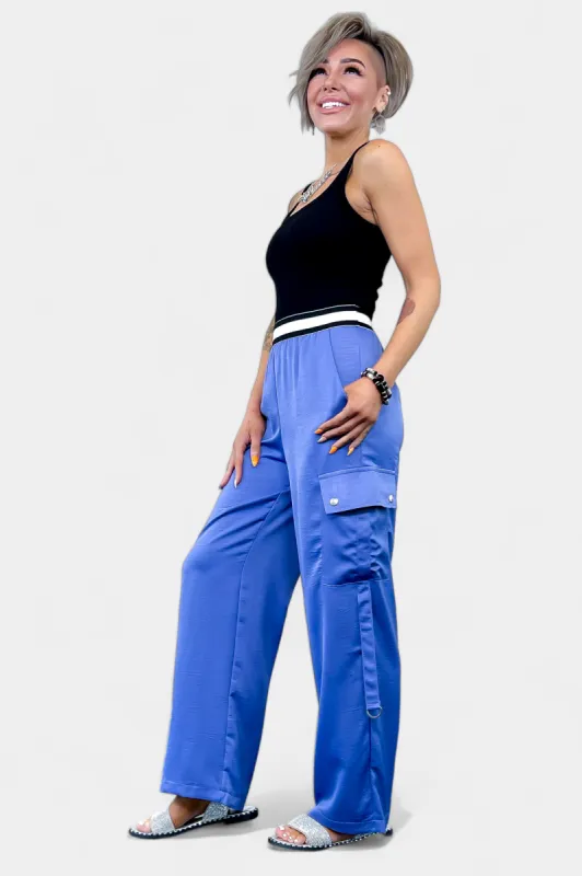 Blue Wide Leg Cargo Pants sold by ZZs