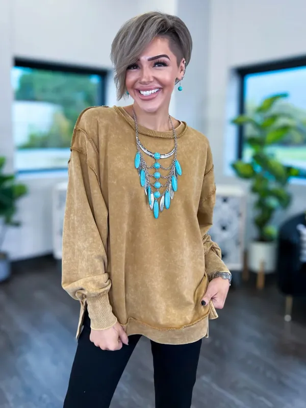 Acid Wash Sweatshirt | Camel sold by ZZs