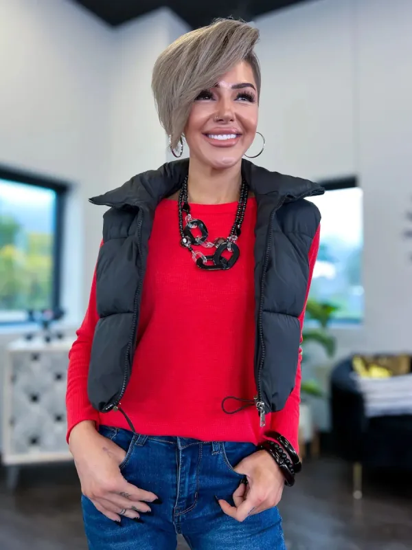 Black Puffer Cropped Vest sold by ZZs