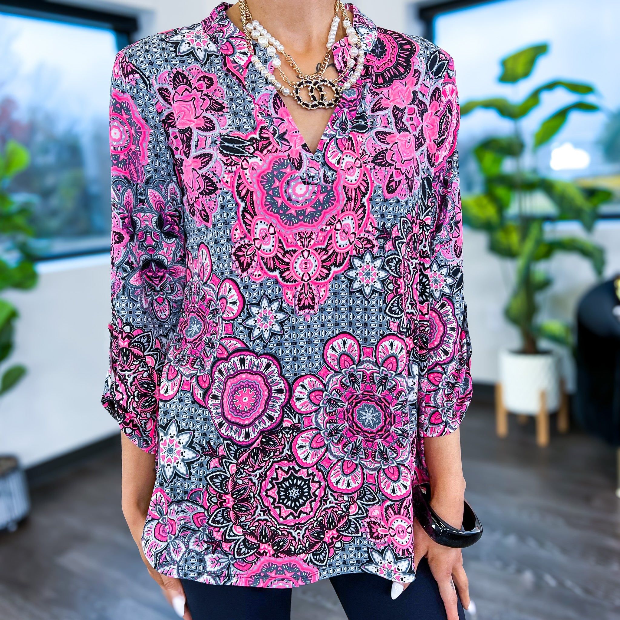 Grey & Pink Medallion Lizzy Top sold by ZZs product image thumbnail 4