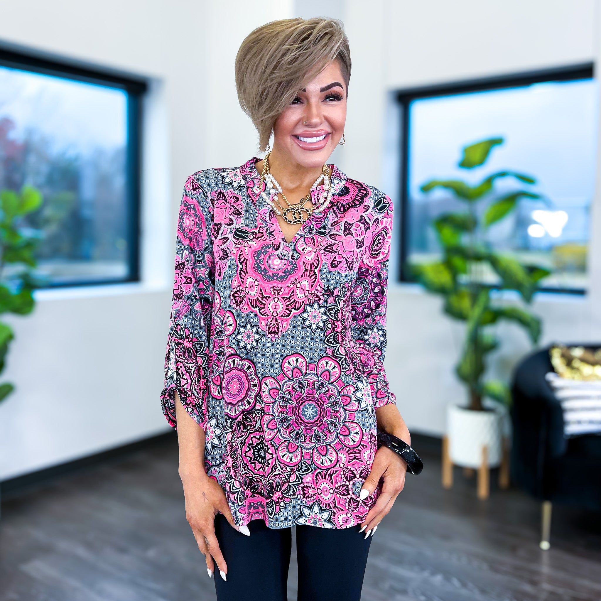 Grey & Pink Medallion Lizzy Top sold by ZZs product image thumbnail 2