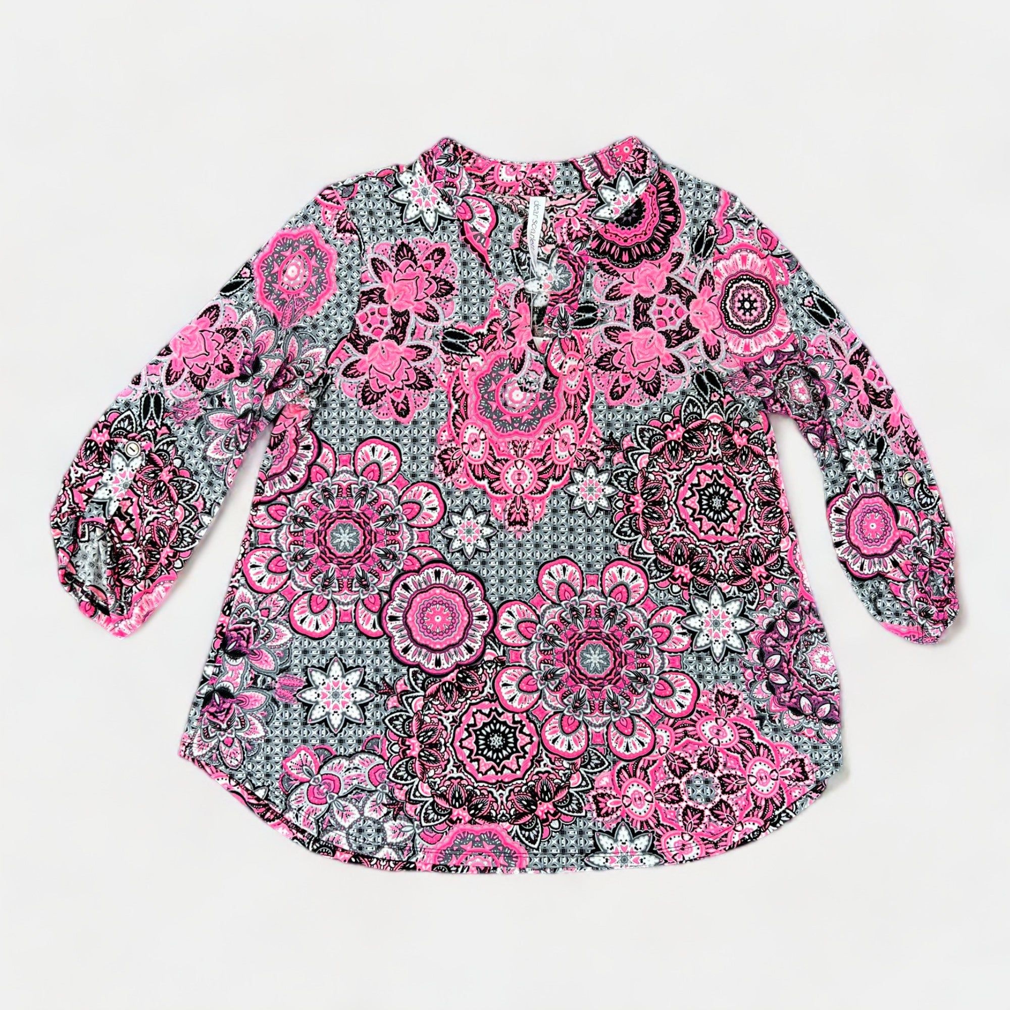 Grey & Pink Medallion Lizzy Top sold by ZZs
