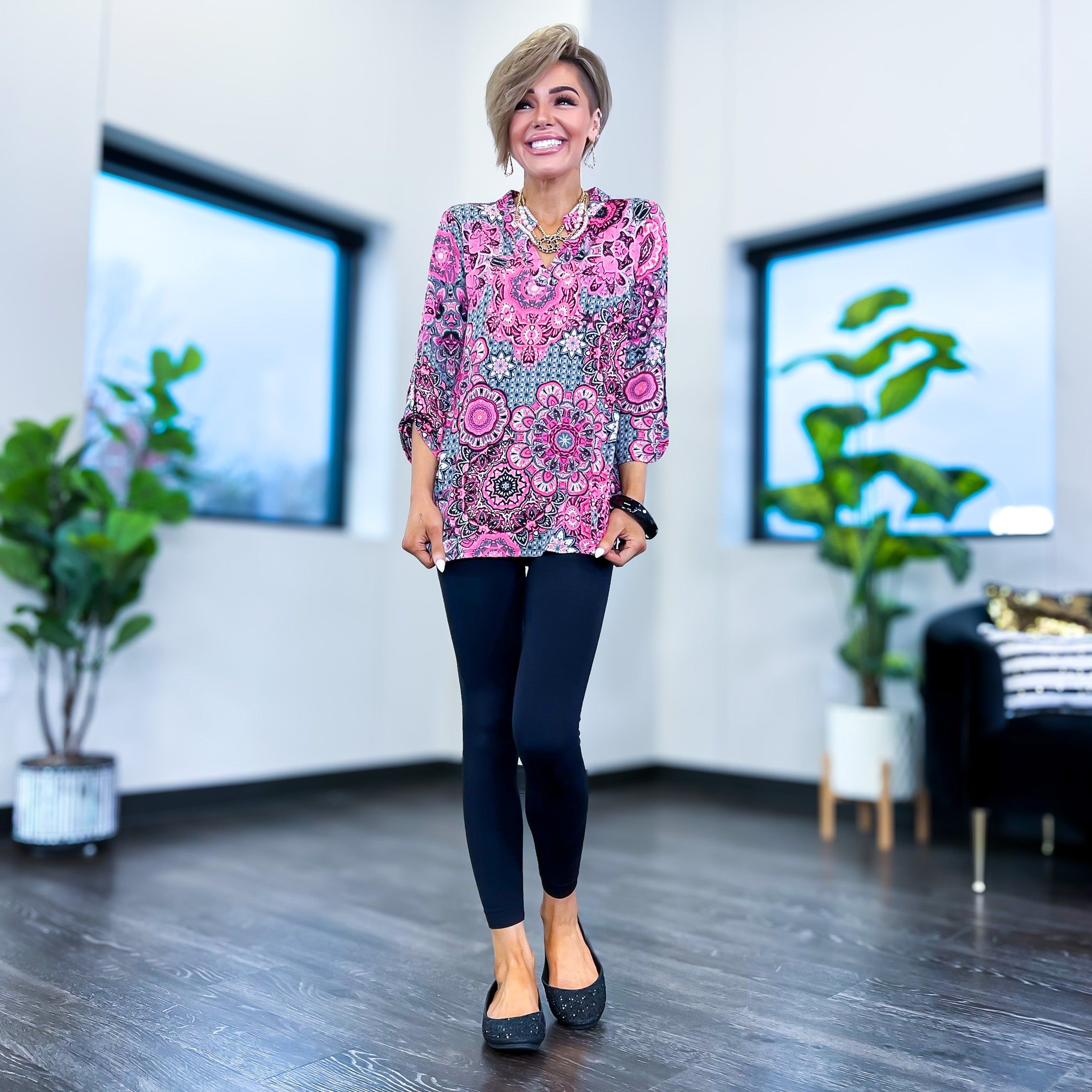 Grey & Pink Medallion Lizzy Top sold by ZZs product image thumbnail 3