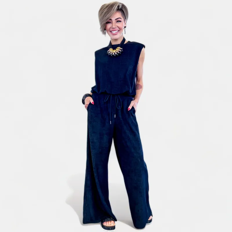 Black Velvet Top & Pants Set sold by ZZs