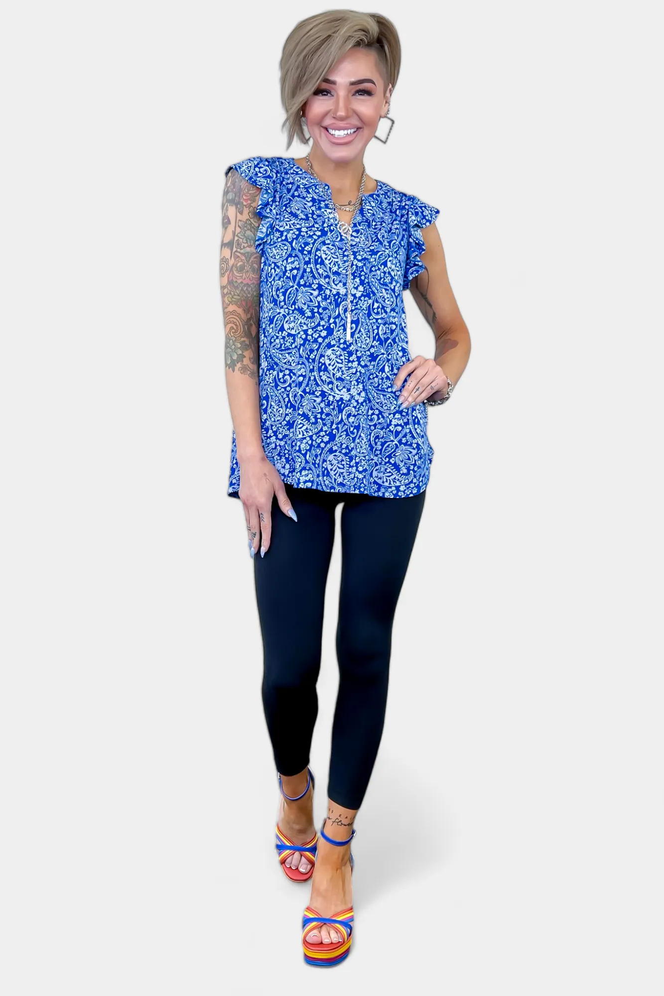 Royal Blue Paisley Lizzy Flutter Sleeve Top sold by ZZs product image thumbnail 2