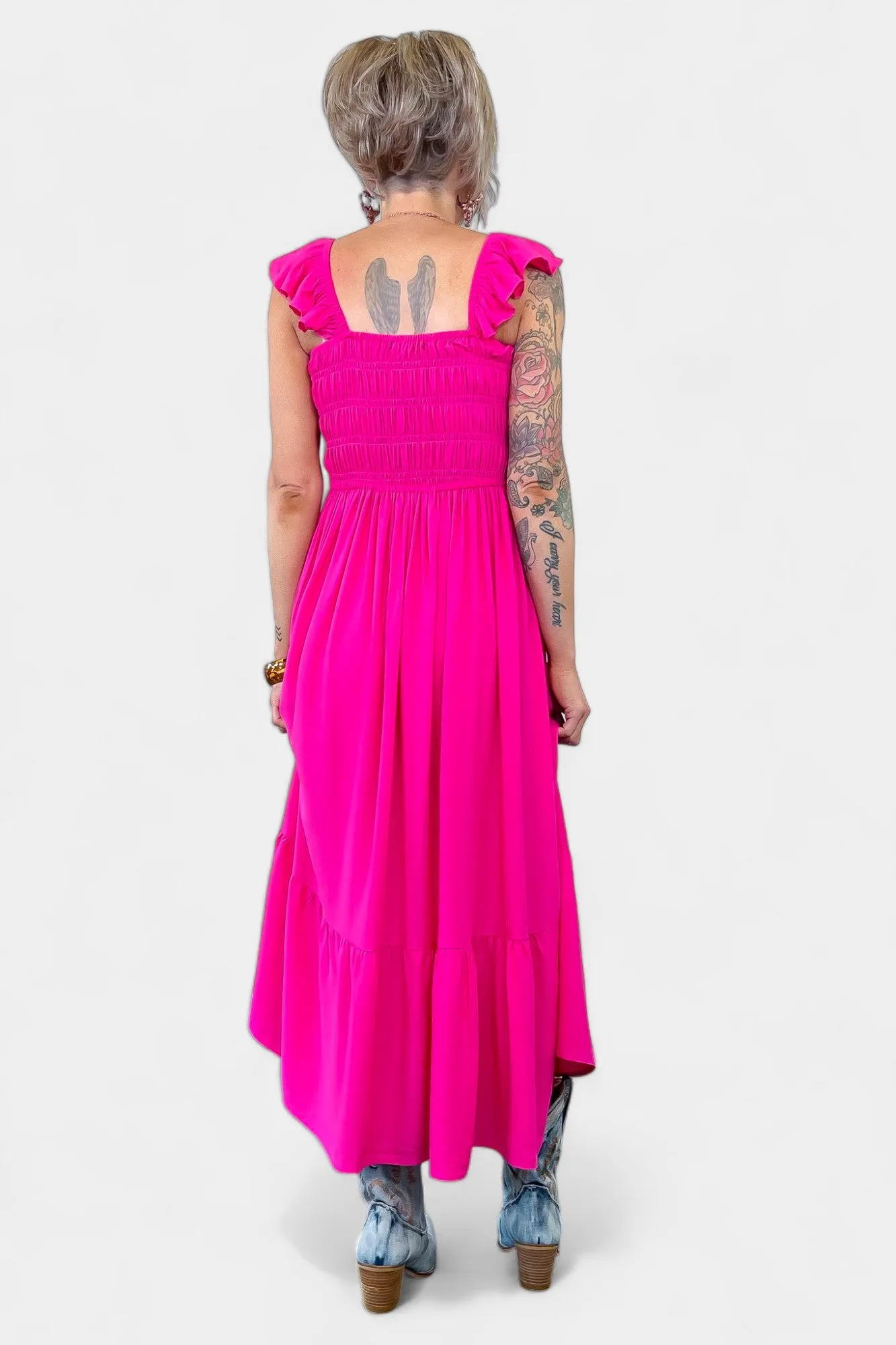Fuchsia Ruffle Tank Midi Dress sold by ZZs product image thumbnail 3