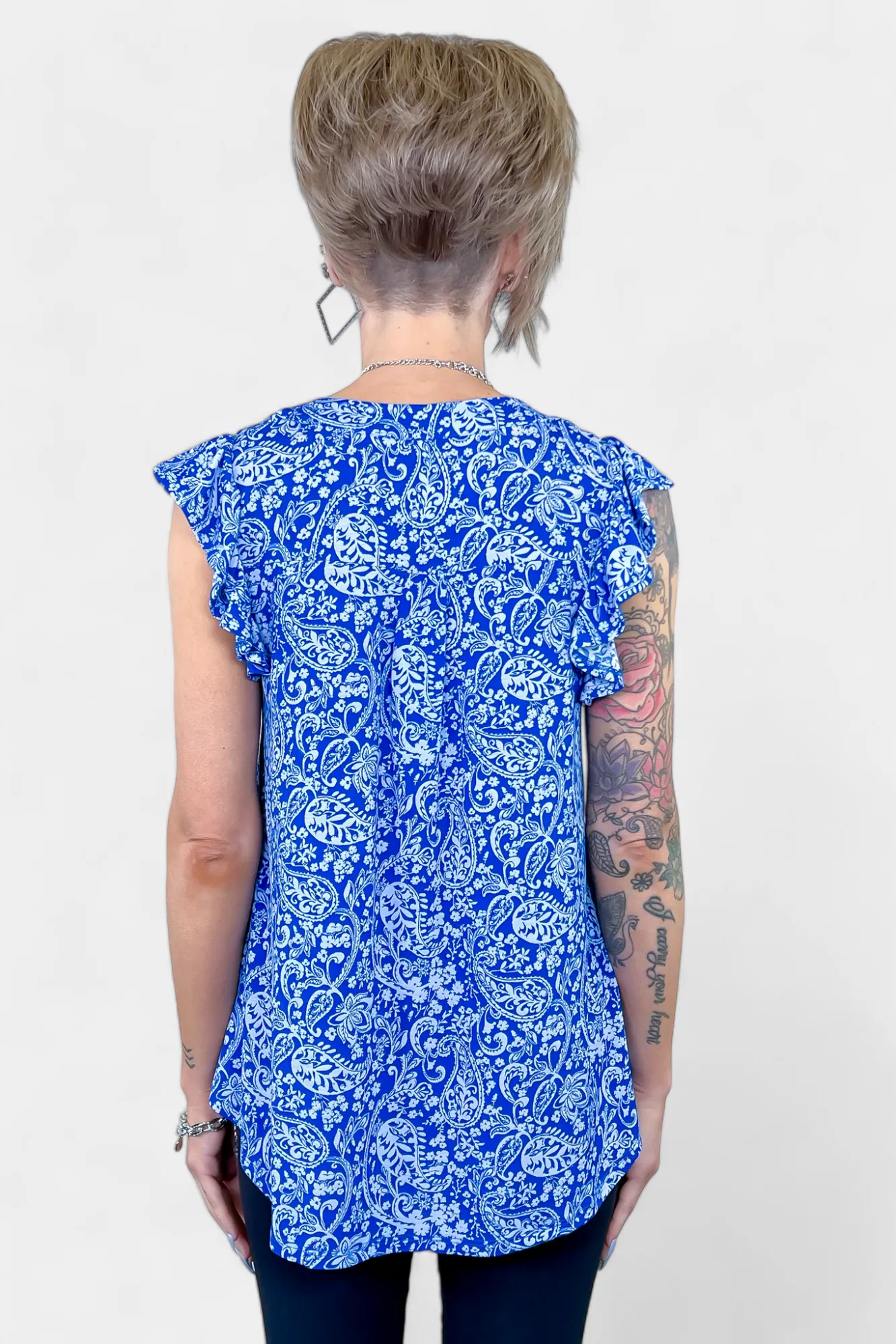 Royal Blue Paisley Lizzy Flutter Sleeve Top sold by ZZs product image thumbnail 5