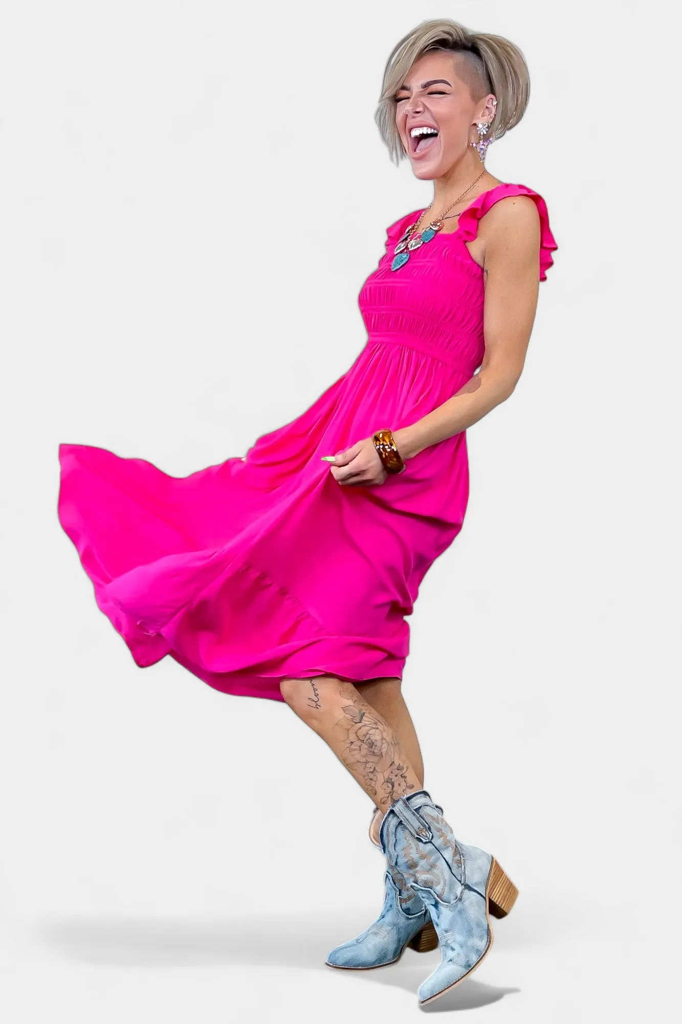 Fuchsia Ruffle Tank Midi Dress sold by ZZs product image thumbnail 5