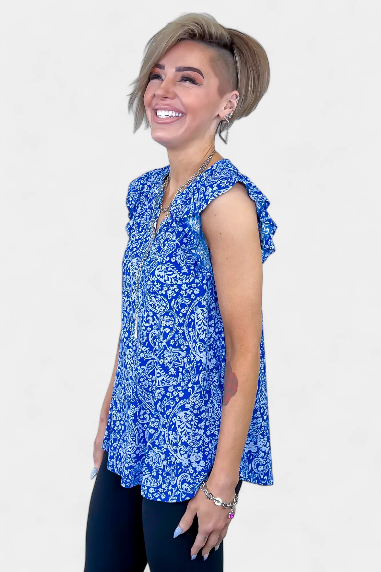 Royal Blue Paisley Lizzy Flutter Sleeve Top sold by ZZs product image thumbnail 3