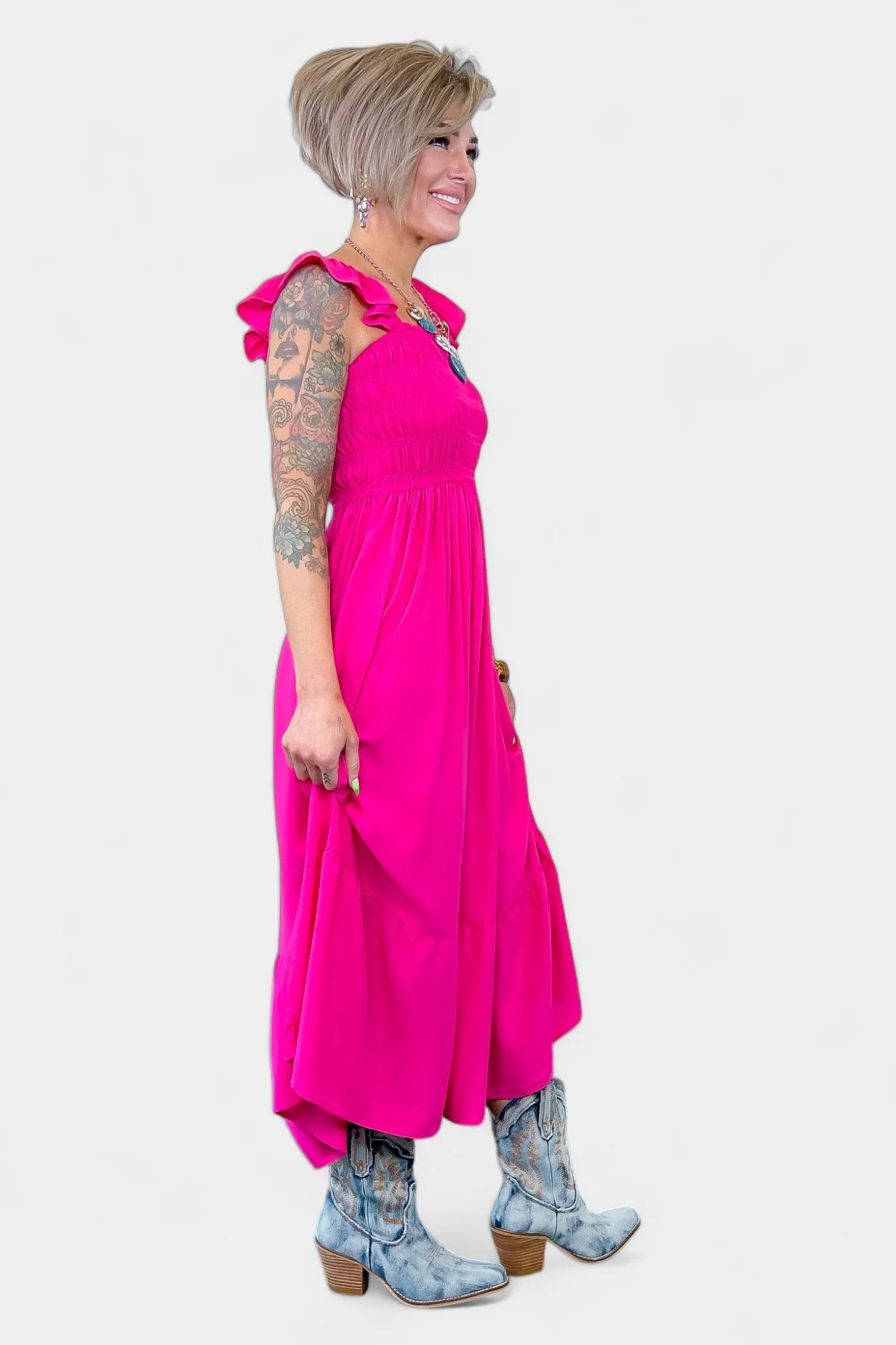 Fuchsia Ruffle Tank Midi Dress sold by ZZs product image thumbnail 2