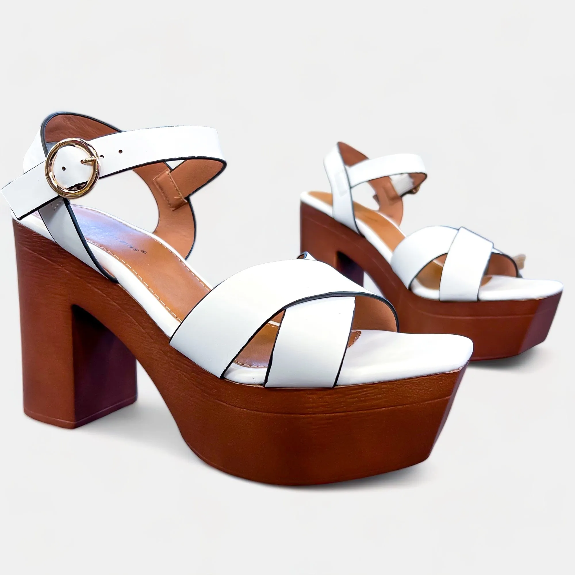 White Chunky Heel Platform Sandals sold by ZZs product image thumbnail 5