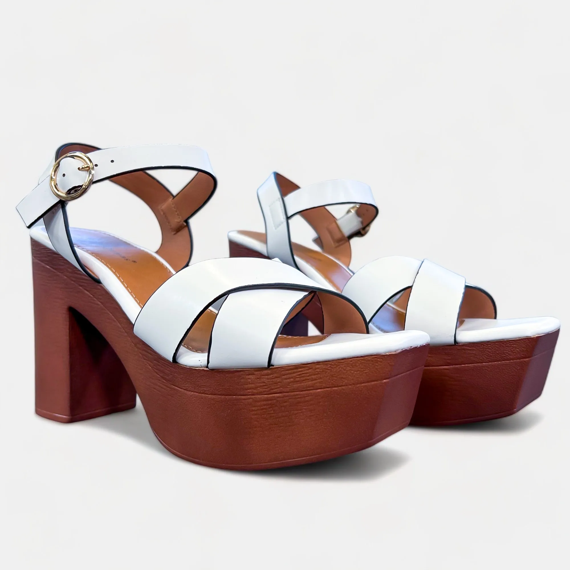 White Chunky Heel Platform Sandals sold by ZZs product image thumbnail 3