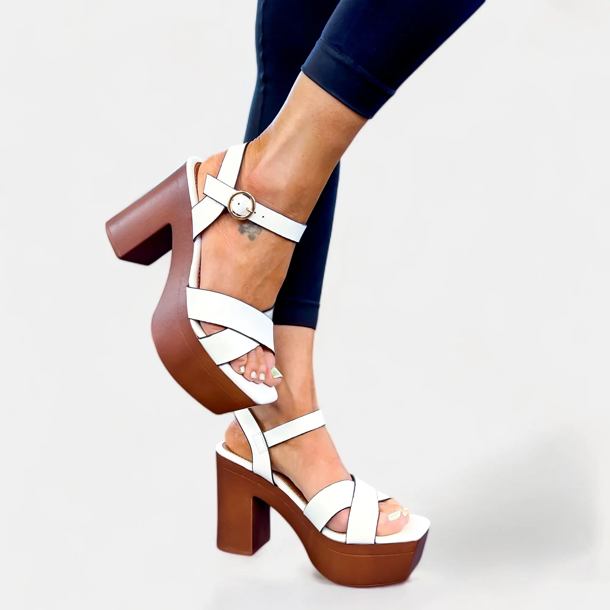 White Chunky Heel Platform Sandals sold by ZZs product image thumbnail 2