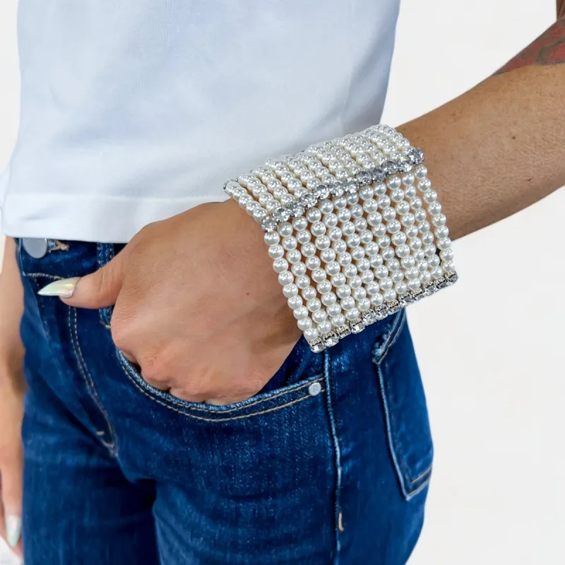 Crystal Accent Pearl Statement Bracelet sold by ZZs
