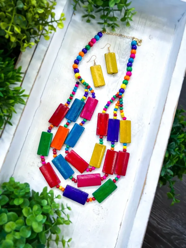 Wood Beaded Layered Necklace Set sold by ZZs