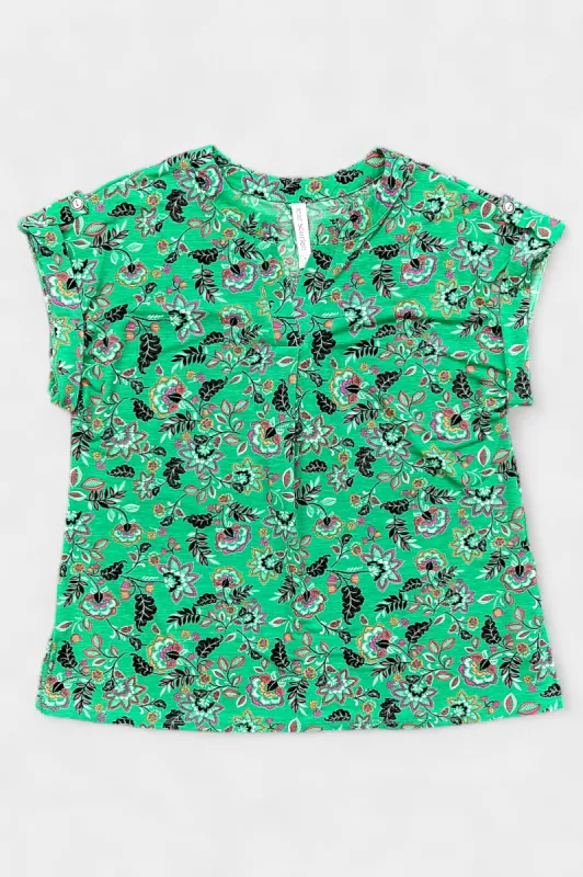 Green Floral Lizzy Short Sleeve Top sold by ZZs