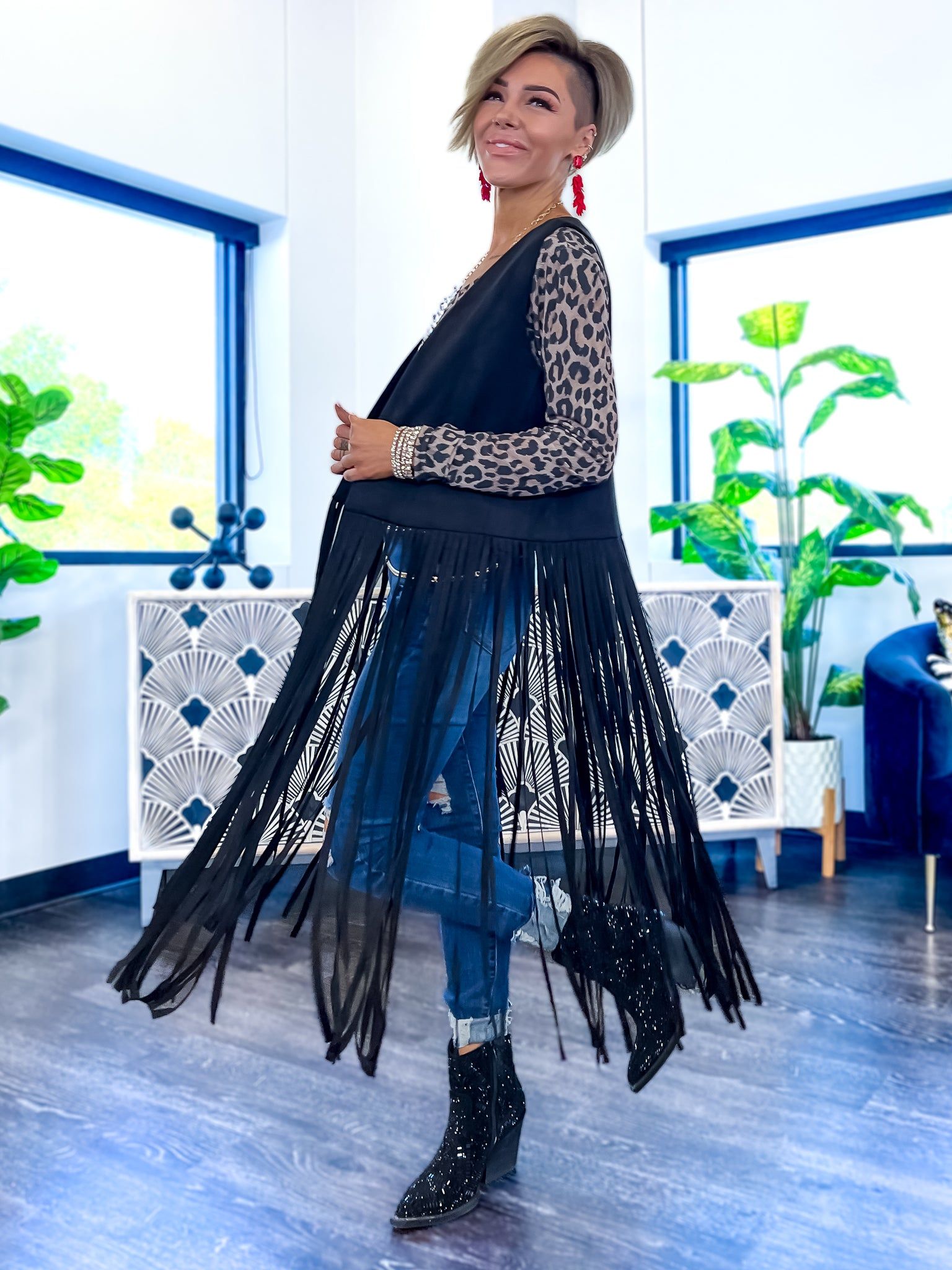 Suede Fringe Vest | Black sold by ZZs