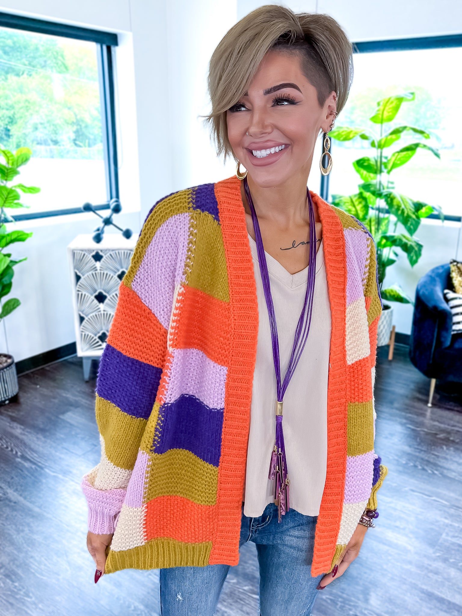 Checker Block Cardigan | Orange sold by ZZs