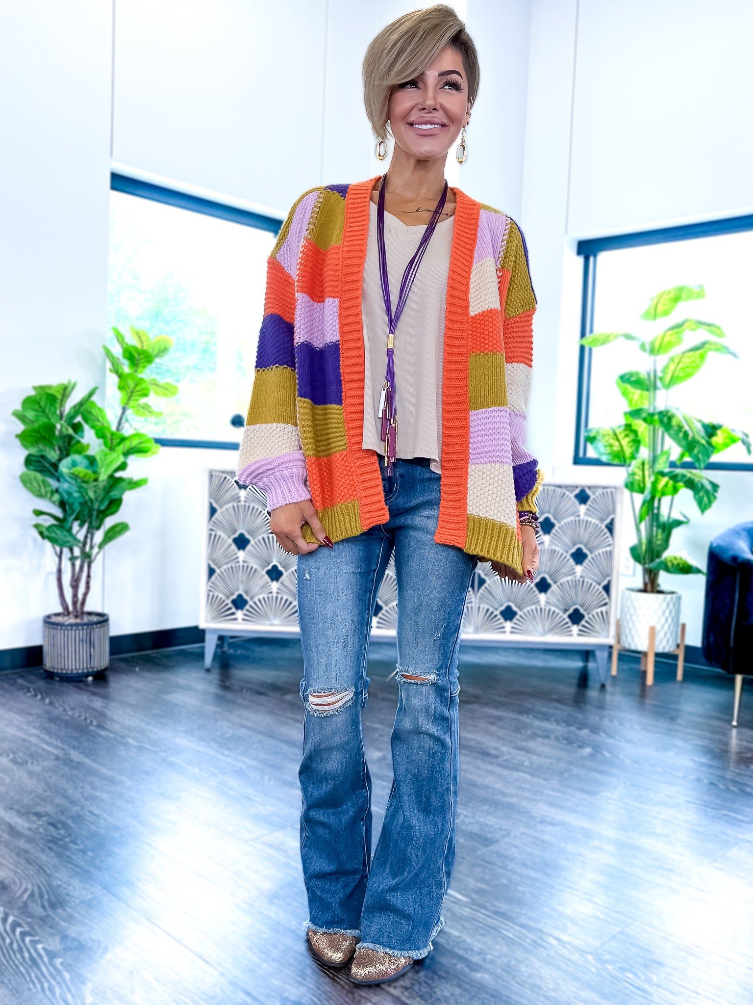 Checker Block Cardigan | Orange sold by ZZs product image thumbnail 2