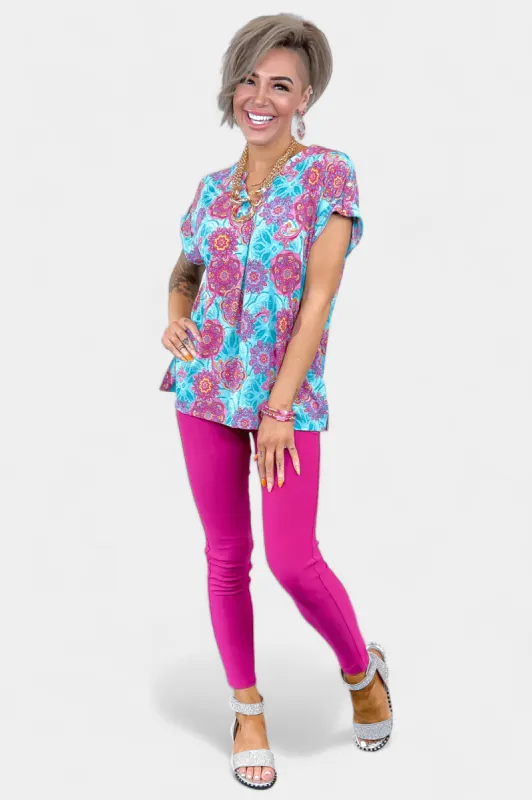 Teal Multi Floral Lizzy Short Sleeve Top [NO RETURNS] sold by ZZs