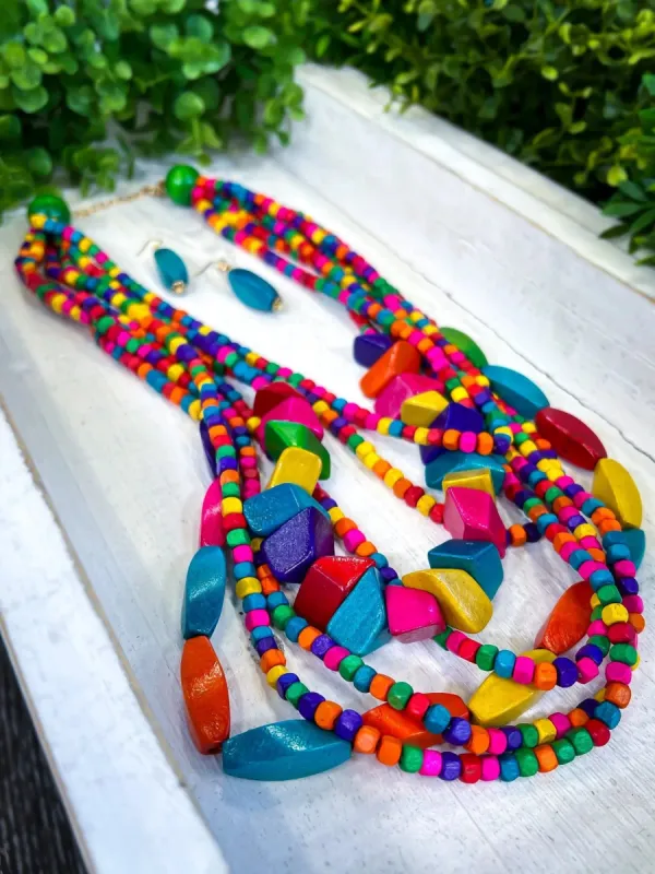 Wood Layered Colored Necklace Set sold by ZZs