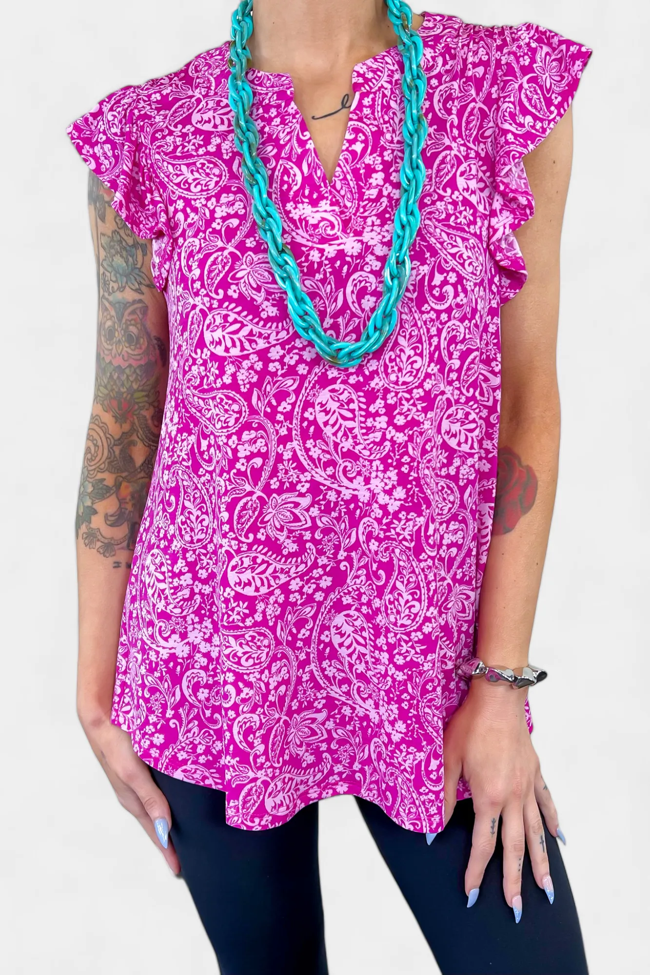 Magenta Paisley Lizzy Flutter Sleeve Top sold by ZZs product image thumbnail 3