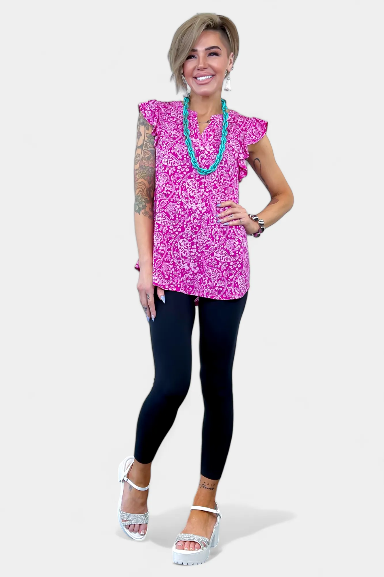Magenta Paisley Lizzy Flutter Sleeve Top sold by ZZs product image thumbnail 4
