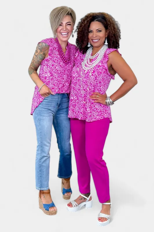 Magenta Paisley Lizzy Flutter Sleeve Top sold by ZZs