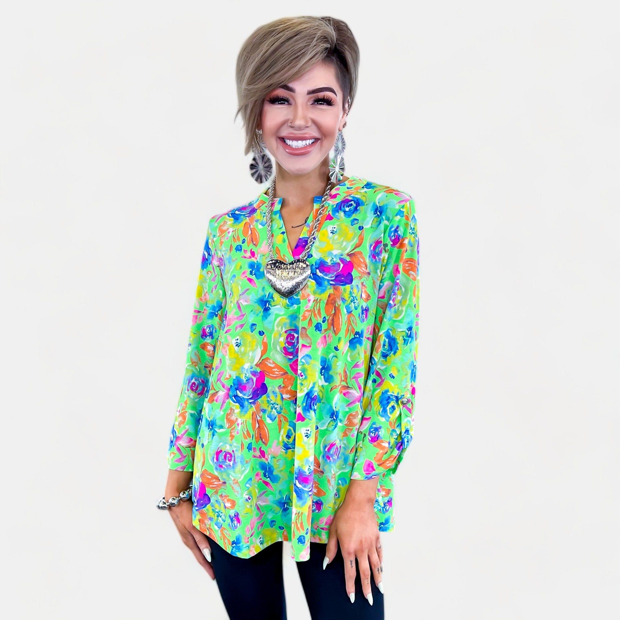 Green Multi Floral Abstract Lizzy Top sold by ZZs product image thumbnail 2
