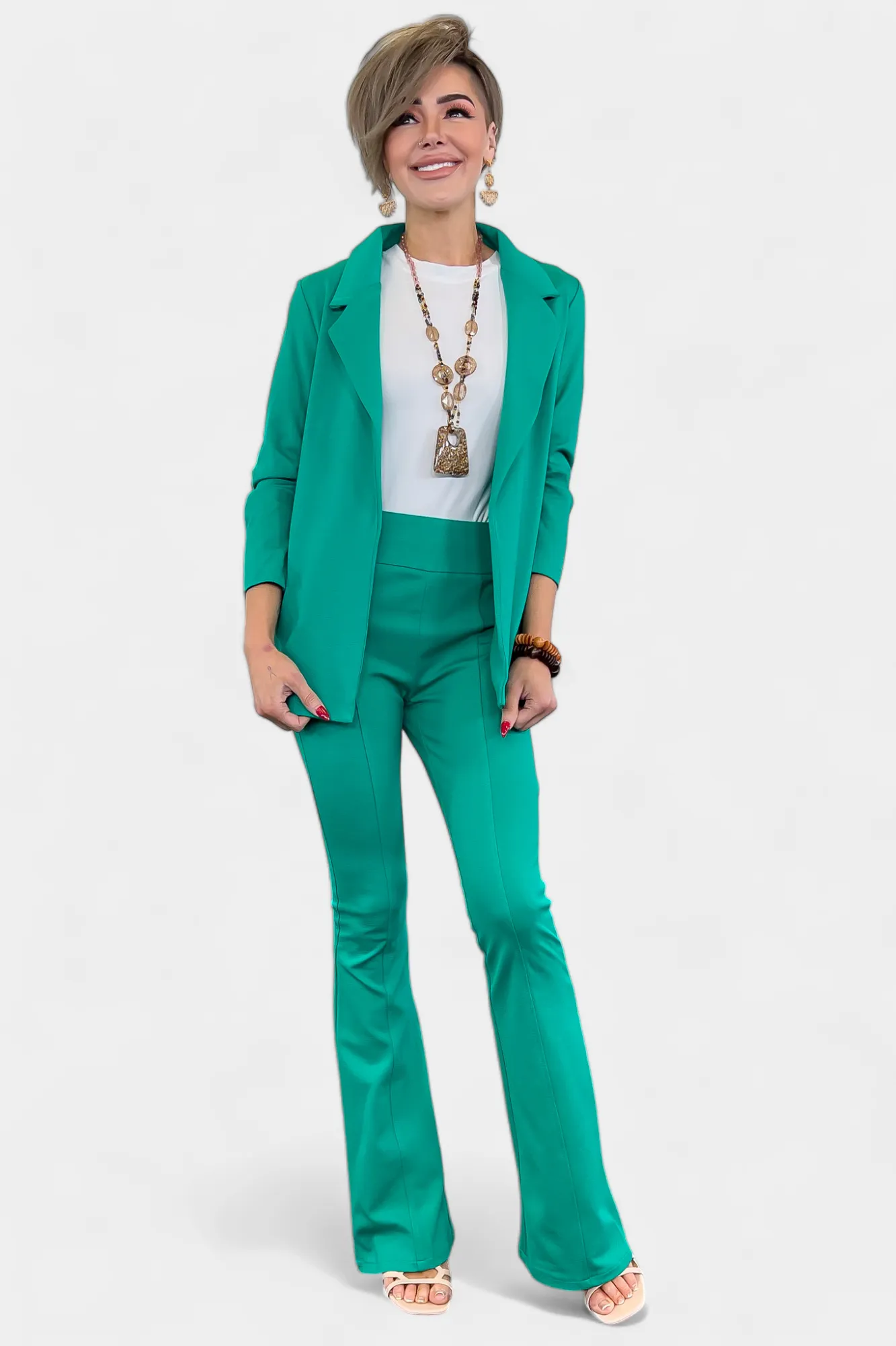 Green High Waisted Flare Pants sold by ZZs product image thumbnail 2