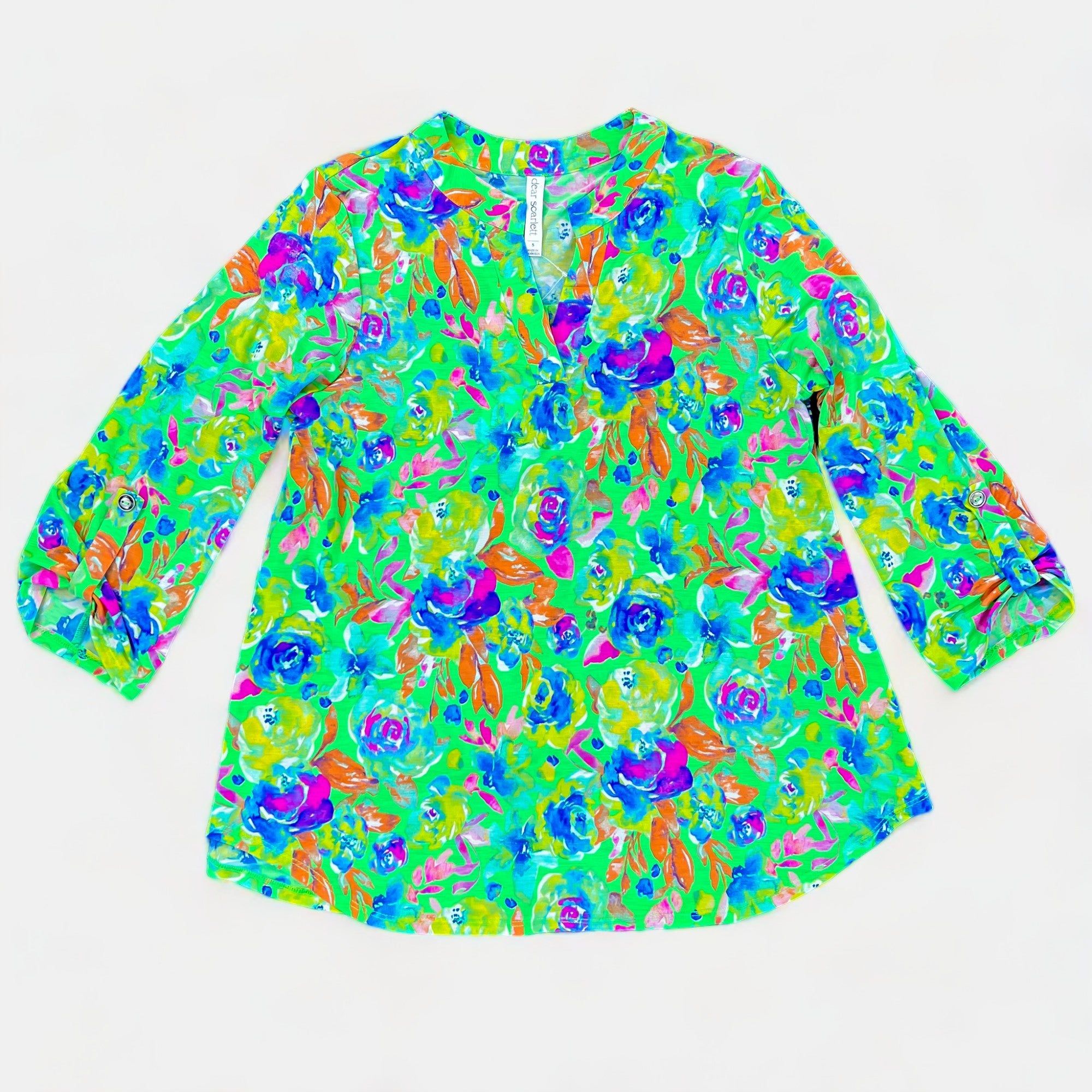 Green Multi Floral Abstract Lizzy Top sold by ZZs