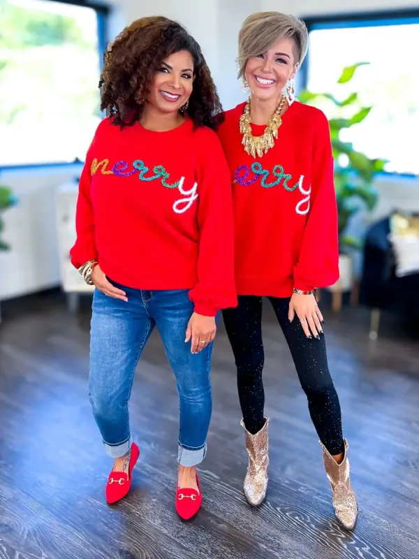 Merry Tinsel Sweater | Red sold by ZZs