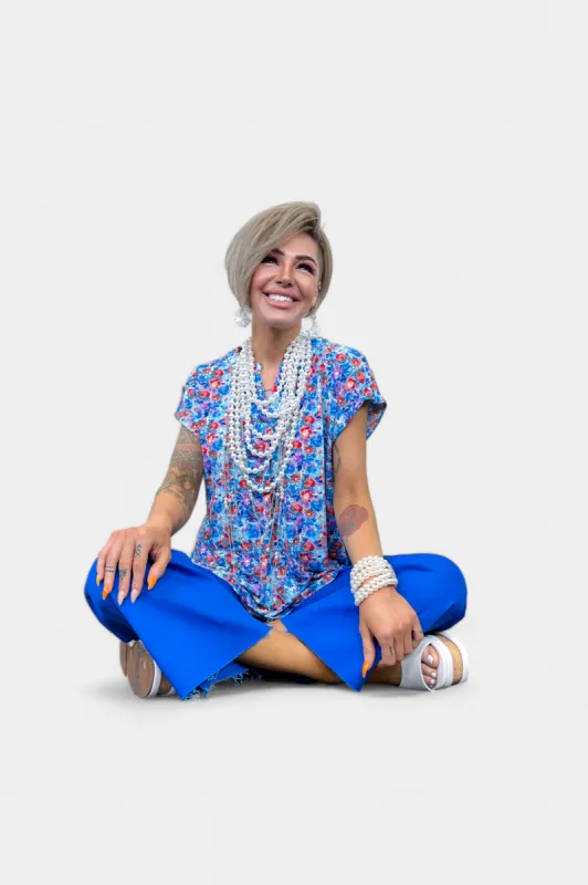 Blue Multi Floral Lizzy Short Sleeve Top sold by ZZs