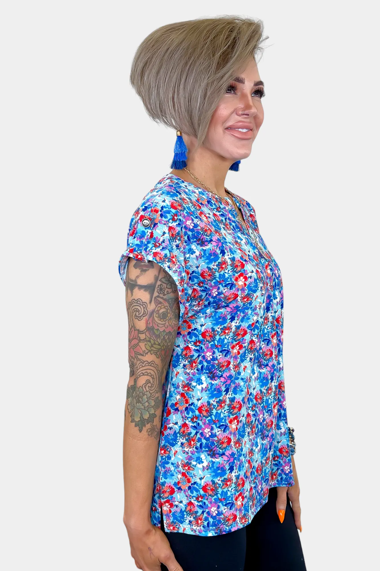 Blue Multi Floral Lizzy Short Sleeve Top sold by ZZs product image thumbnail 5