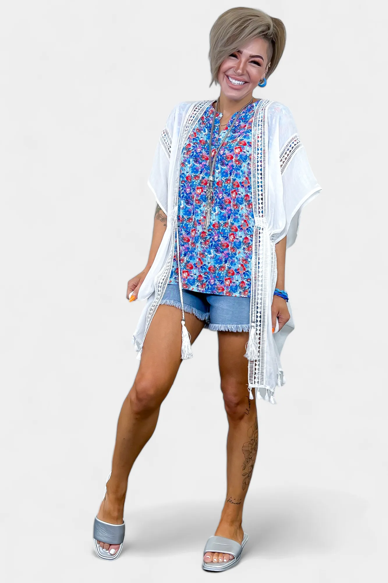 Blue Multi Floral Lizzy Short Sleeve Top sold by ZZs product image thumbnail 4