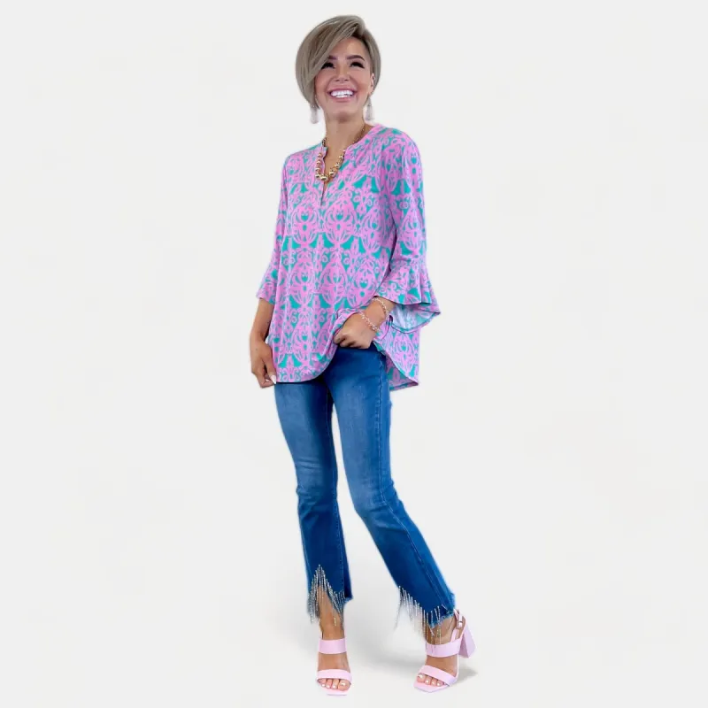 Mint & Pink Faith Bell Sleeve Top sold by ZZs
