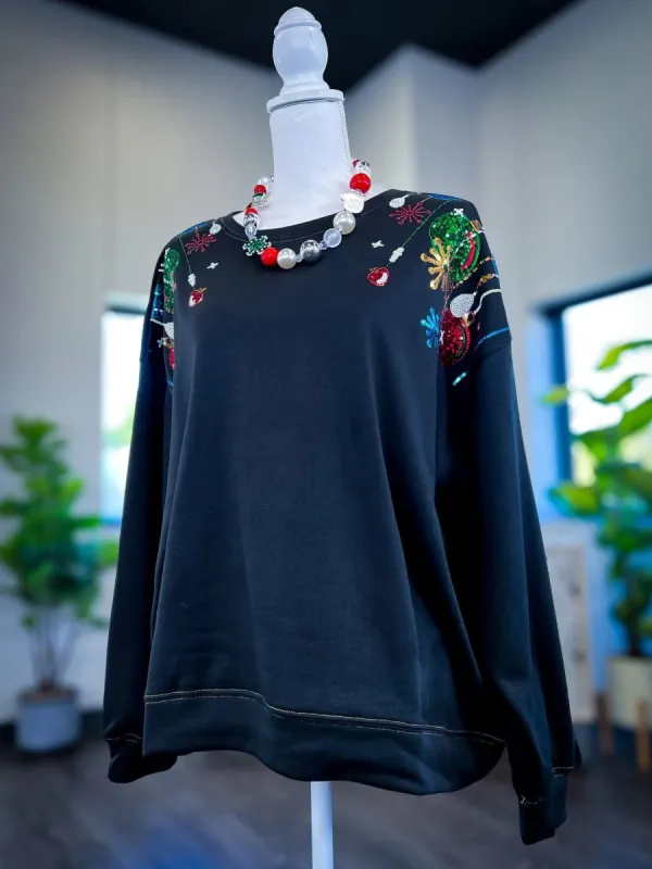 Sequin Christmas Sweater | Black sold by ZZs