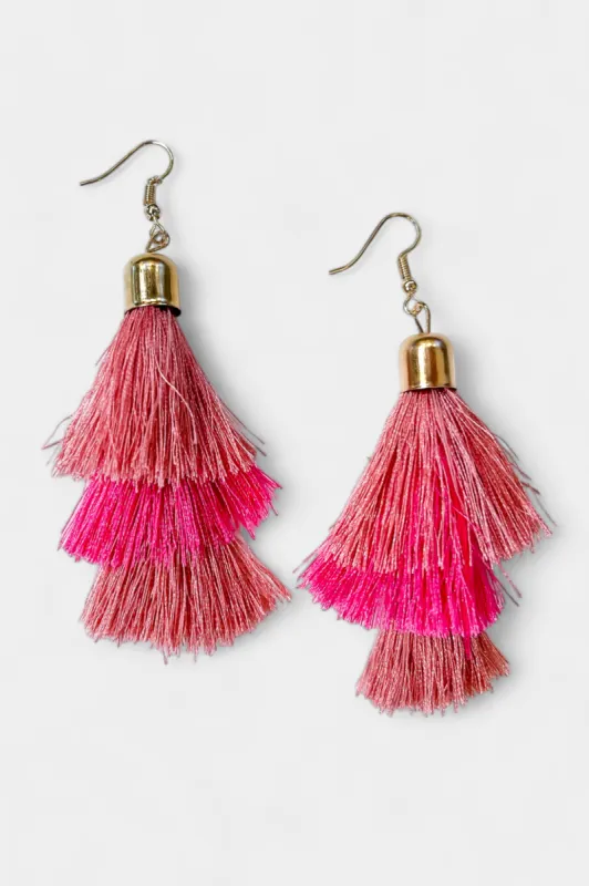 Pink Tassel Dangle Earrings sold by ZZs
