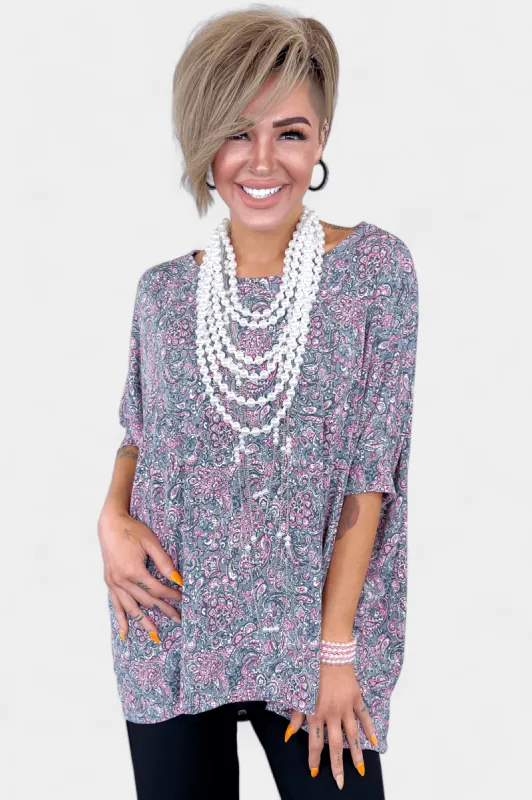 Grey Micro Paisley Essential Top sold by ZZs