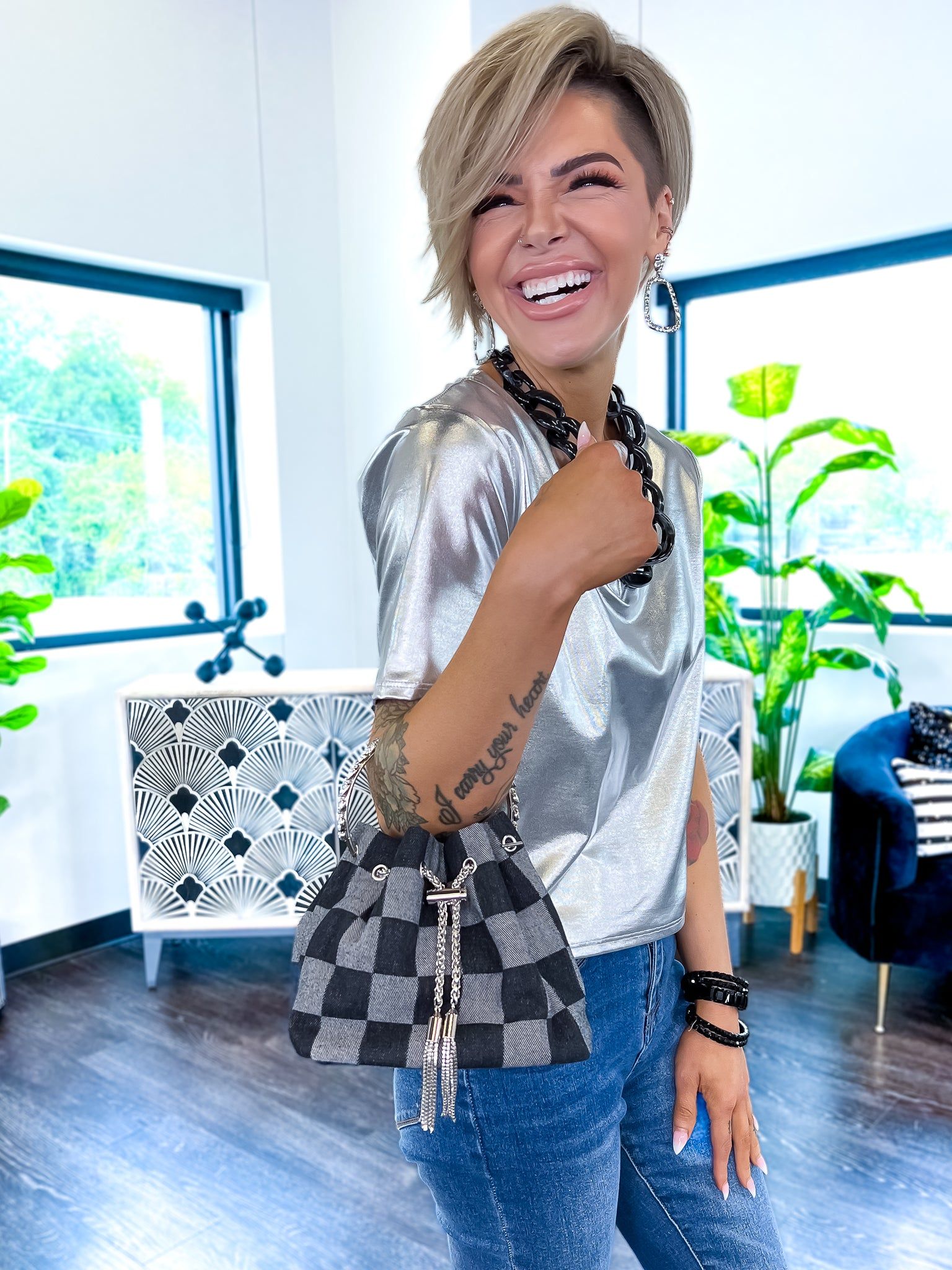 Black Checker Denim Bag sold by ZZs product image thumbnail 3