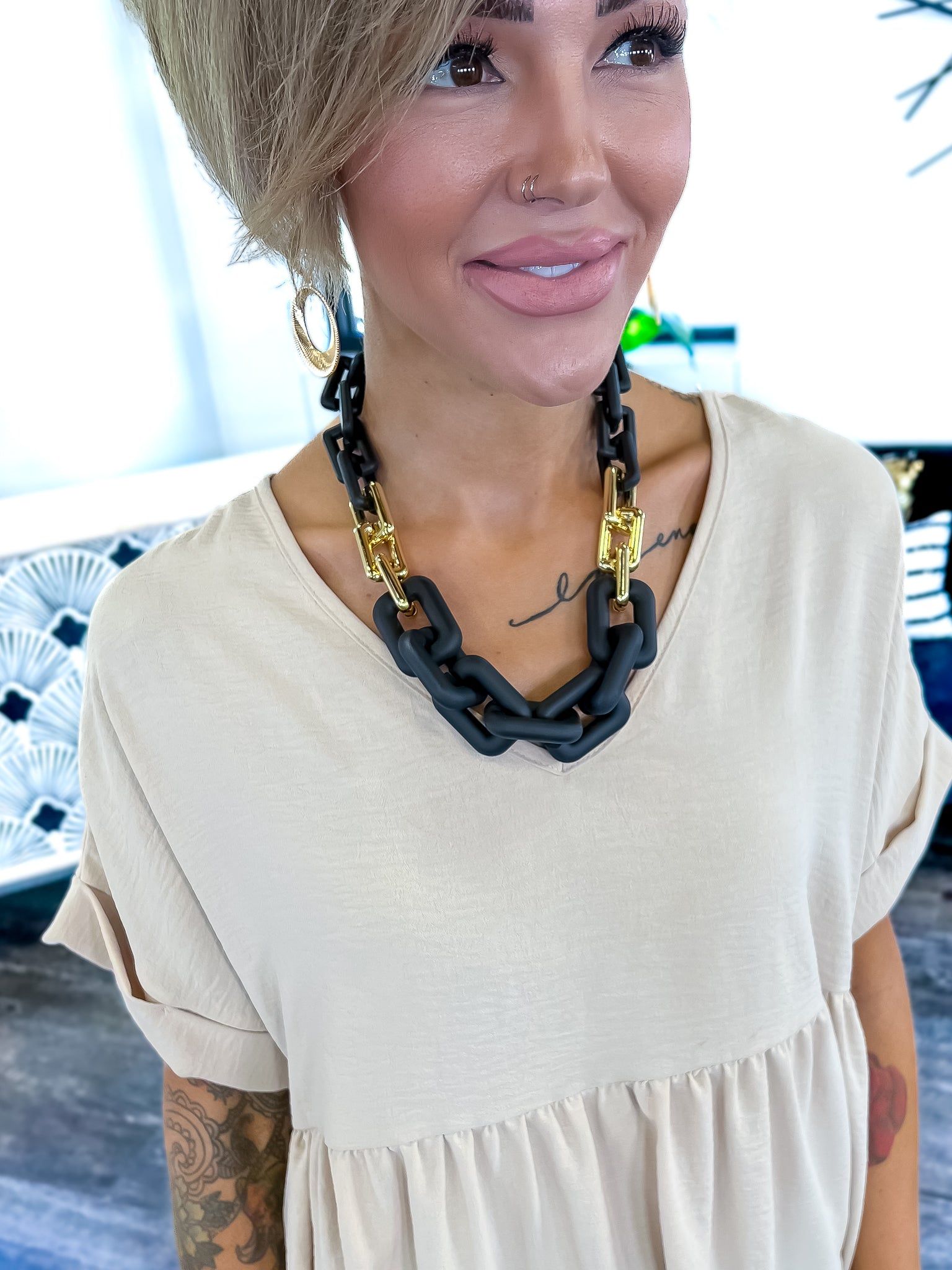 Black Rectangle Link Necklace sold by ZZs product image thumbnail 2