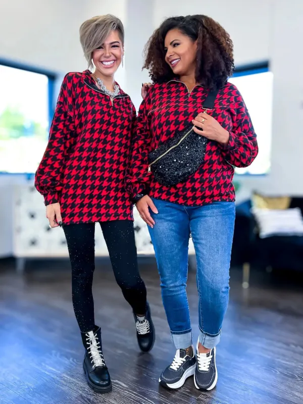 Red Houndstooth Zipper Pullover sold by ZZs