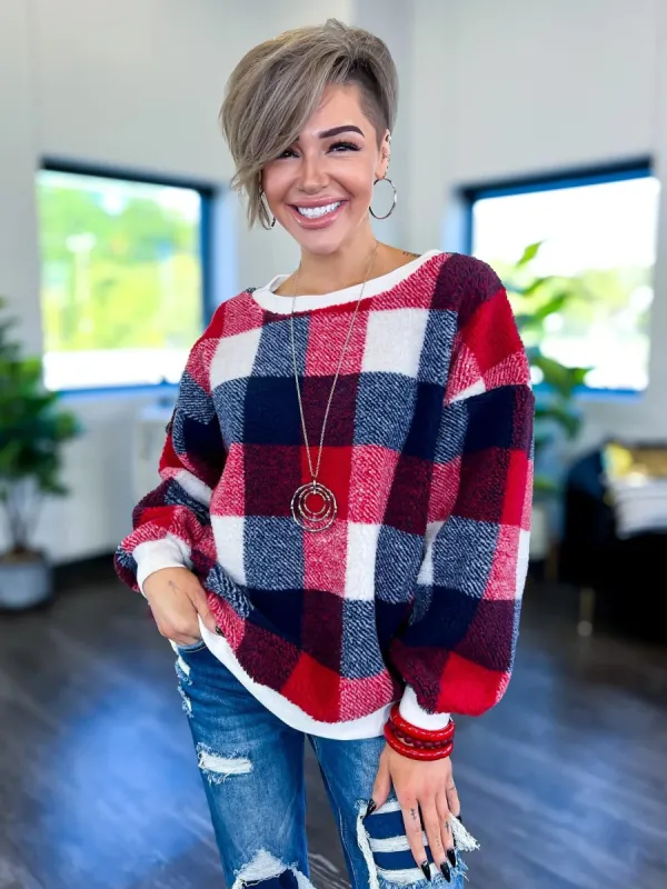 Loose Fit Plaid Top | Navy sold by ZZs