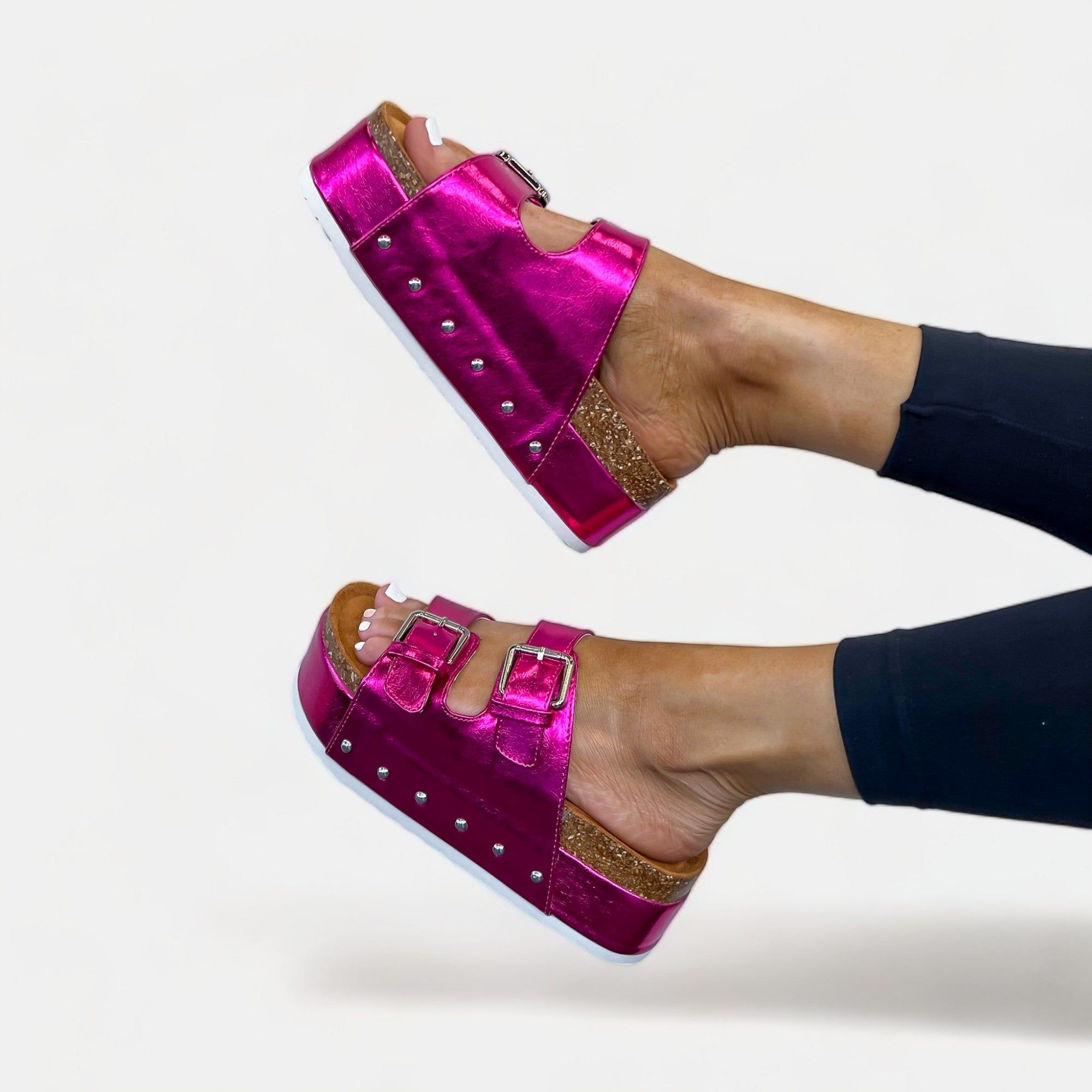 Fuchsia Metallic Platform Sandals sold by ZZs