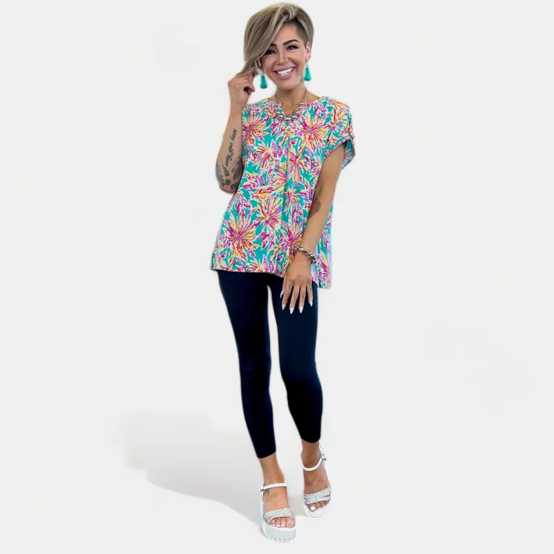 Emerald Multi Floral Lizzy Short Sleeve Top [NO RETURNS] sold by ZZs