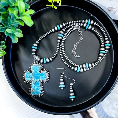 Turquoise Western Long Cross Necklace sold by ZZs