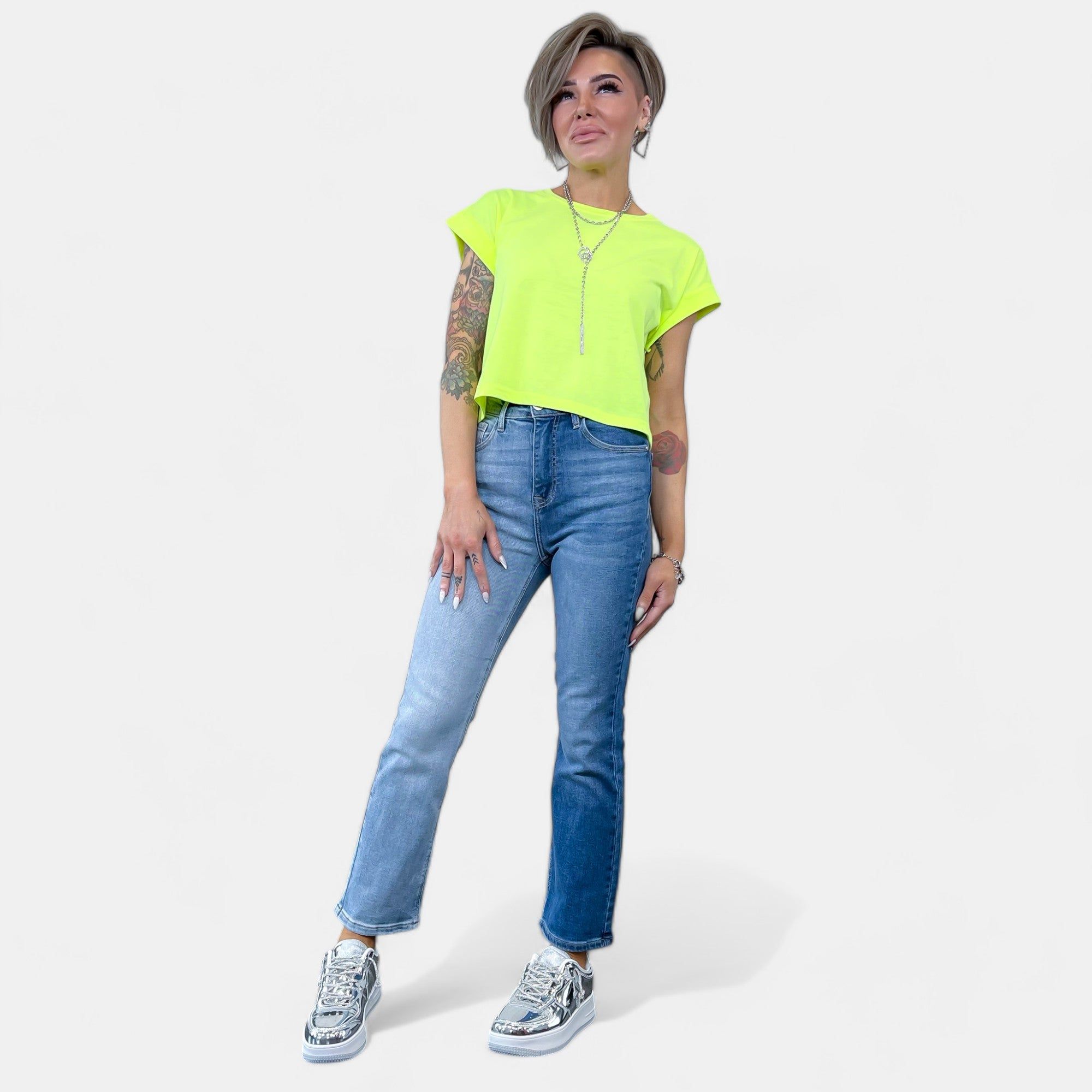 Neon Green Short Sleeve Crop Top sold by ZZs product image thumbnail 2