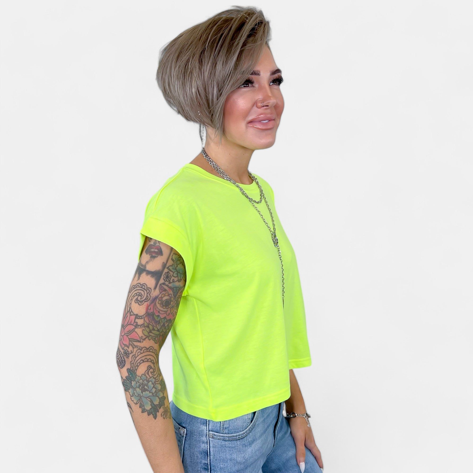 Neon Green Short Sleeve Crop Top sold by ZZs product image thumbnail 3